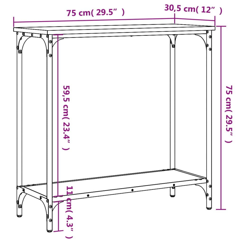 Sleek Black Console Table 75x30.5x75 cm, Engineered Wood Design