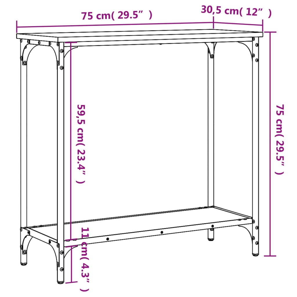 Grey Sonoma Console Table 75x30.5x75 cm - Engineered Wood