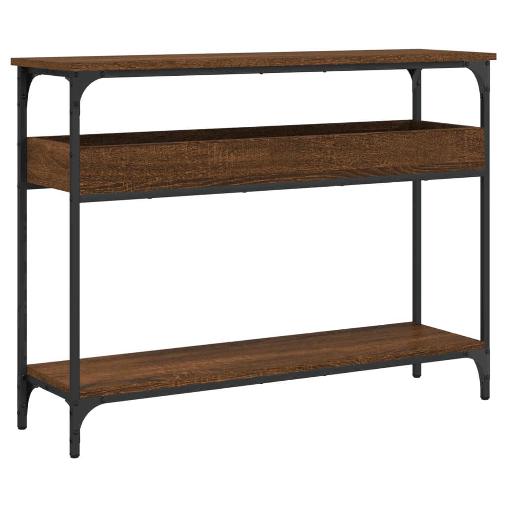 Brown Oak Console Table with Shelf - 100x29x75cm Engineered Wood