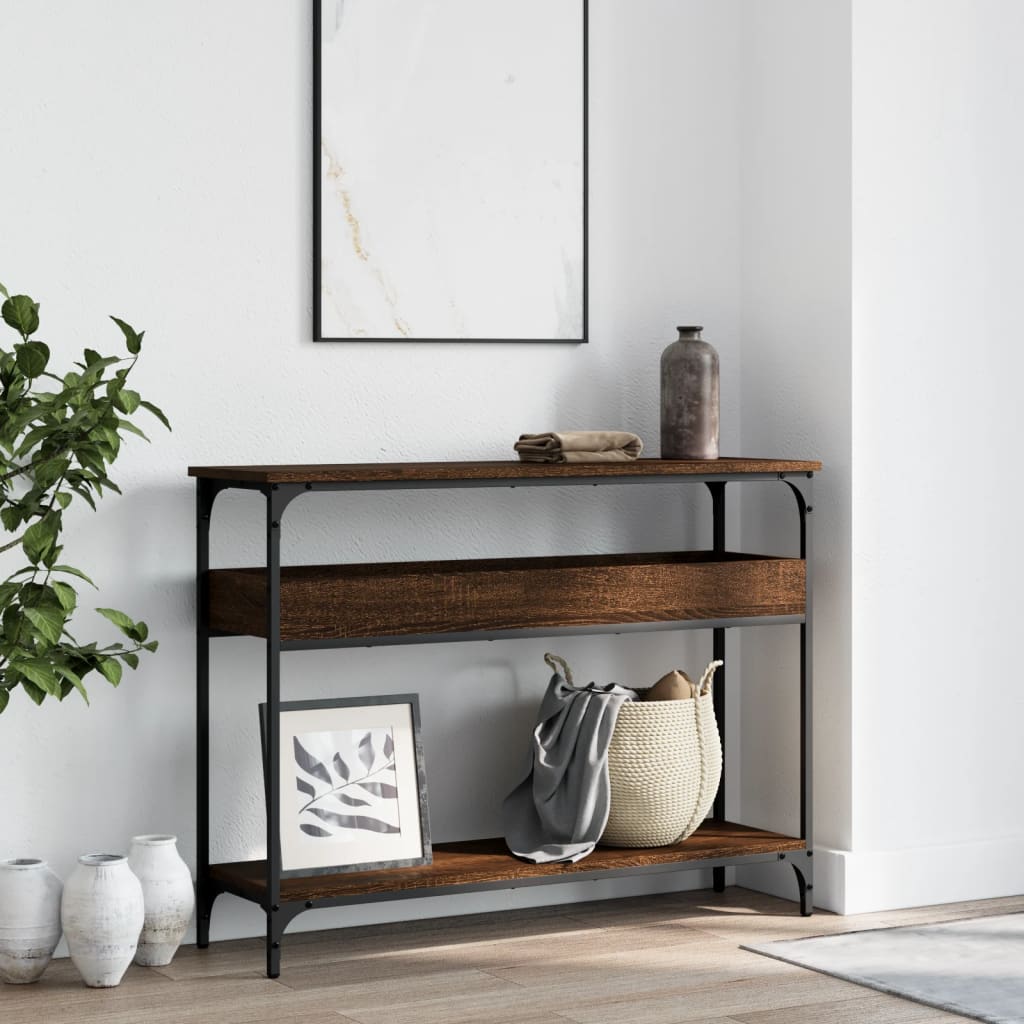 Brown Oak Console Table with Shelf - 100x29x75cm Engineered Wood
