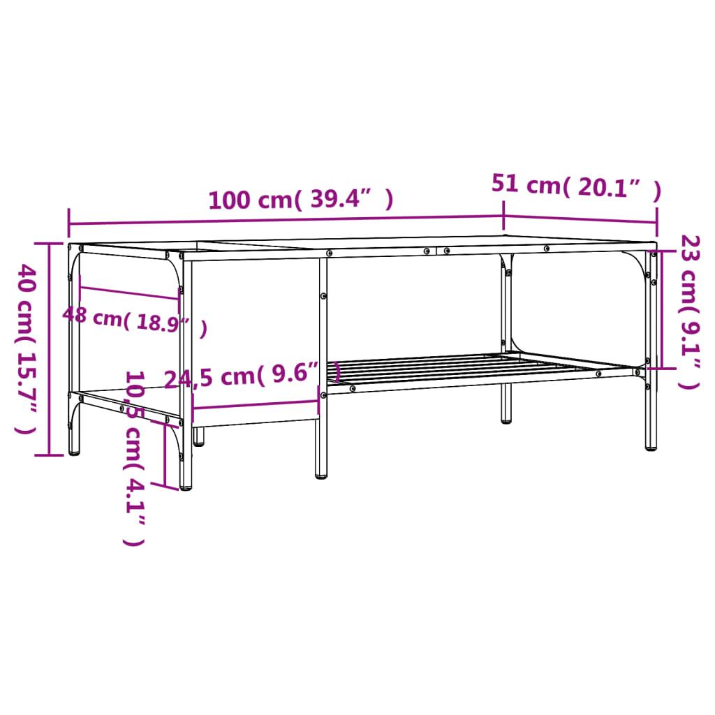 Coffee Table with Rack Sonoma Oak 100x51x40 cm Engineered Wood