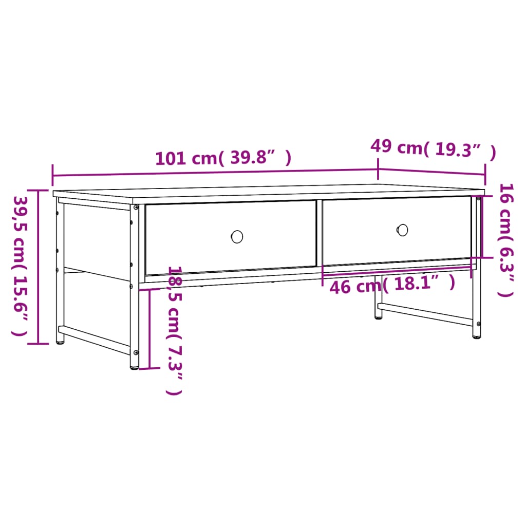 Coffee Table Grey Sonoma 101x49x39.5 cm Engineered Wood