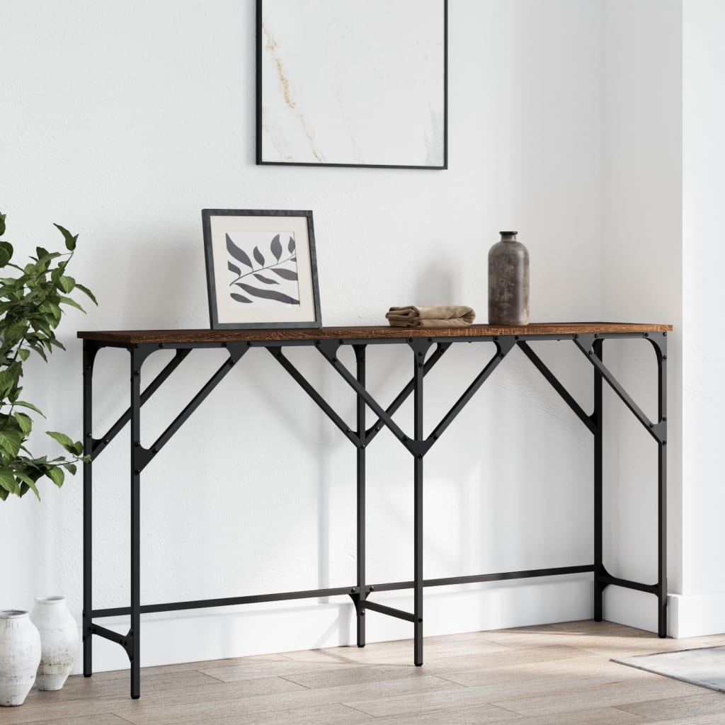 Brown Oak Console Table 140x29x75 cm - Engineered Wood Design