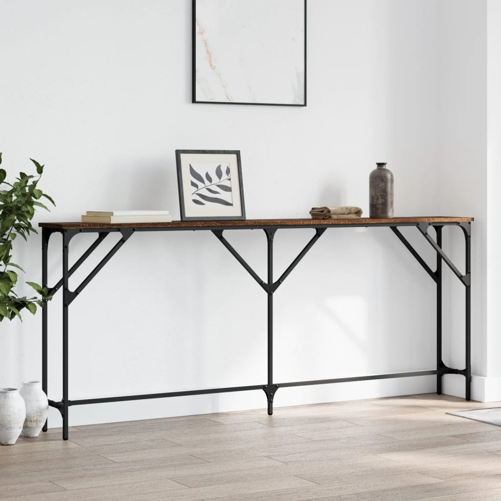 Brown Oak Console Table 180x23x75 cm | Engineered Wood