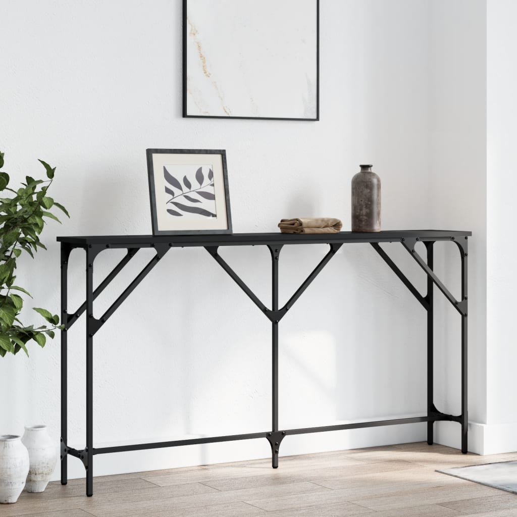 Sleek Black Console Table 140x23x75 cm - Engineered Wood Design