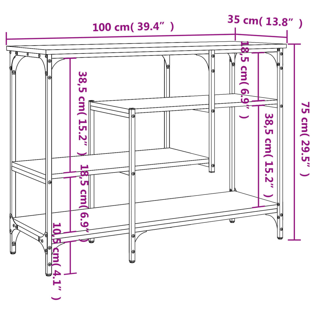 Grey Sonoma Console Table with Shelves 100x35x75 cm