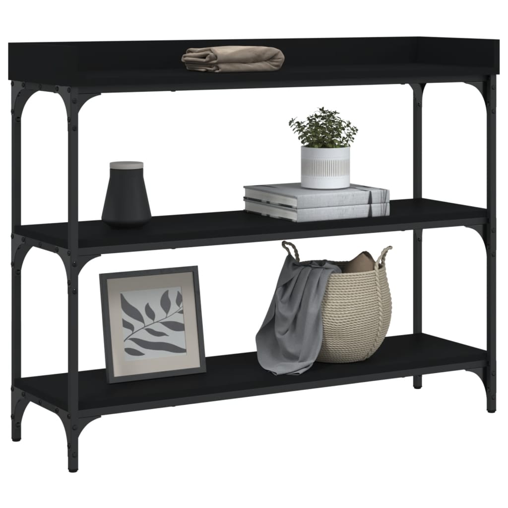 Sleek Black Console Table with Shelves - 100x30x80 cm, Modern Design