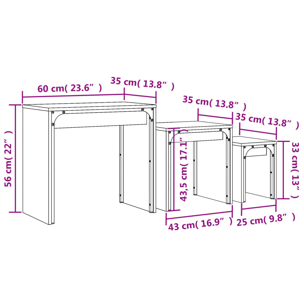Nesting Coffee Tables 3 pcs Black Engineered Wood