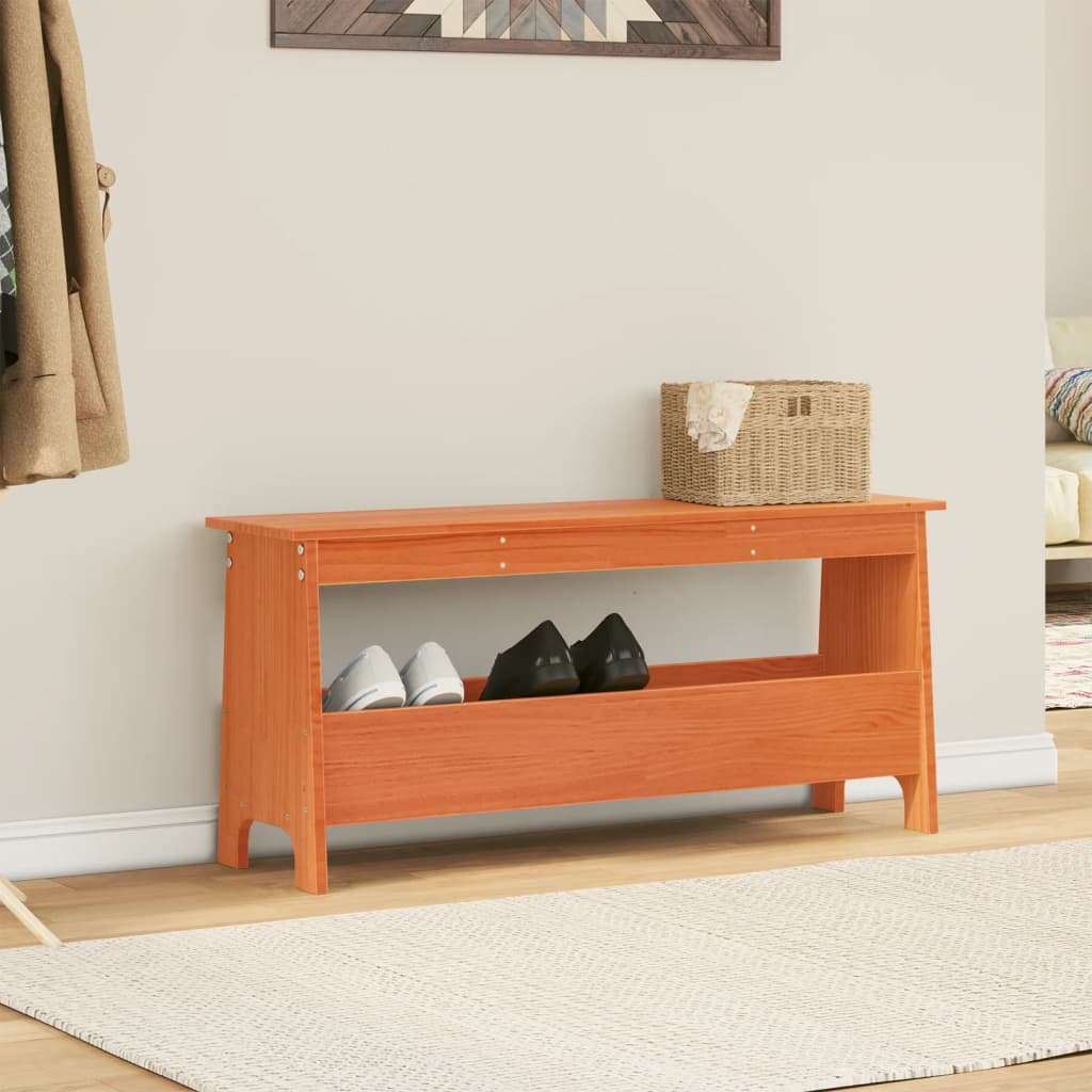 Solid Wood Pine Hall Bench, Wax Brown, 100x28x45 cm