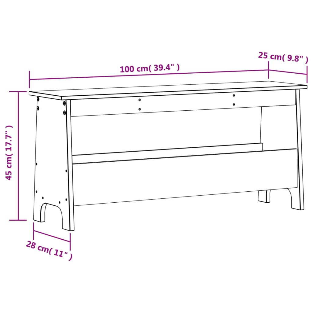 Solid Wood Pine Hall Bench, Wax Brown, 100x28x45 cm