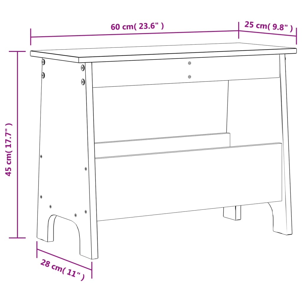 Solid Wood Pine Hall Bench 60x28x45 cm - Wax Brown Finish