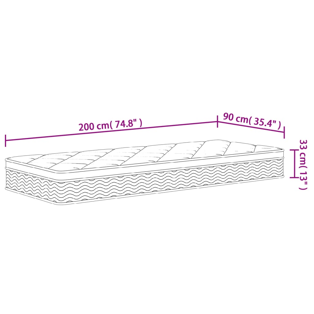 Pocket Spring Mattress Medium Plus 90x200 cm