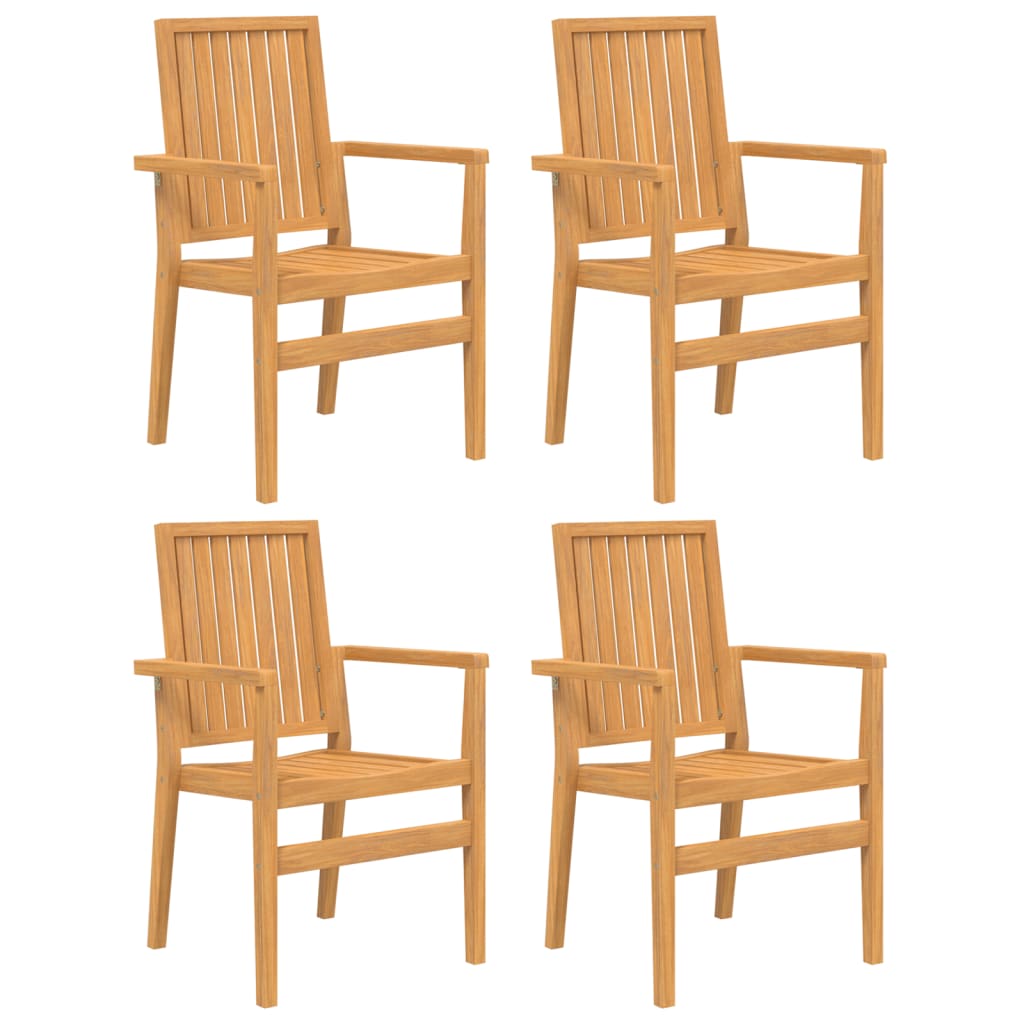 4-Piece Teak Stackable Garden Chairs - Solid Wood, 56.5x57.5x91 cm