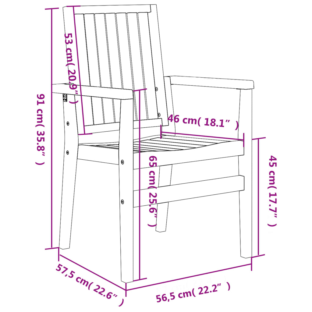 4-Piece Teak Stackable Garden Chairs - Solid Wood, 56.5x57.5x91 cm