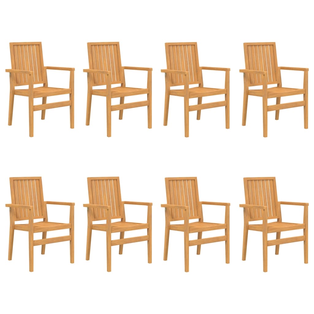 8-Piece Stackable Teak Garden Chairs – Solid Wood, 56.5x57.5x91 cm