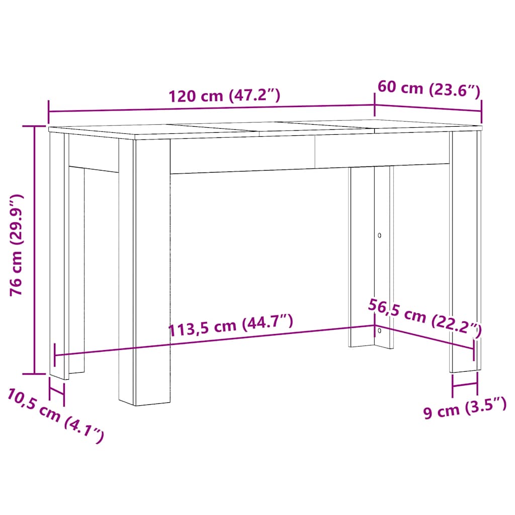 Elegant Brown Oak Dining Table 120x60x76 cm - Engineered Wood