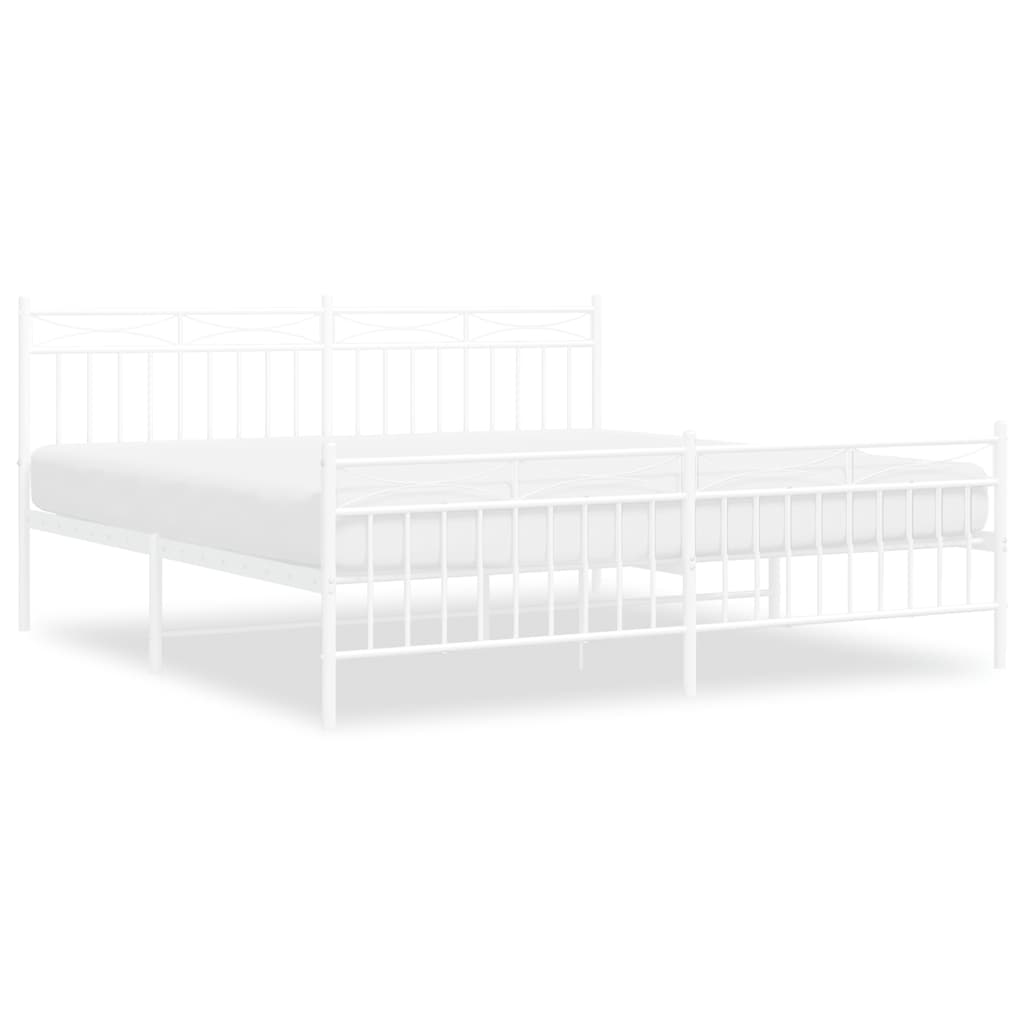 Metal Bed Frame without Mattress with Footboard White 183x213cm