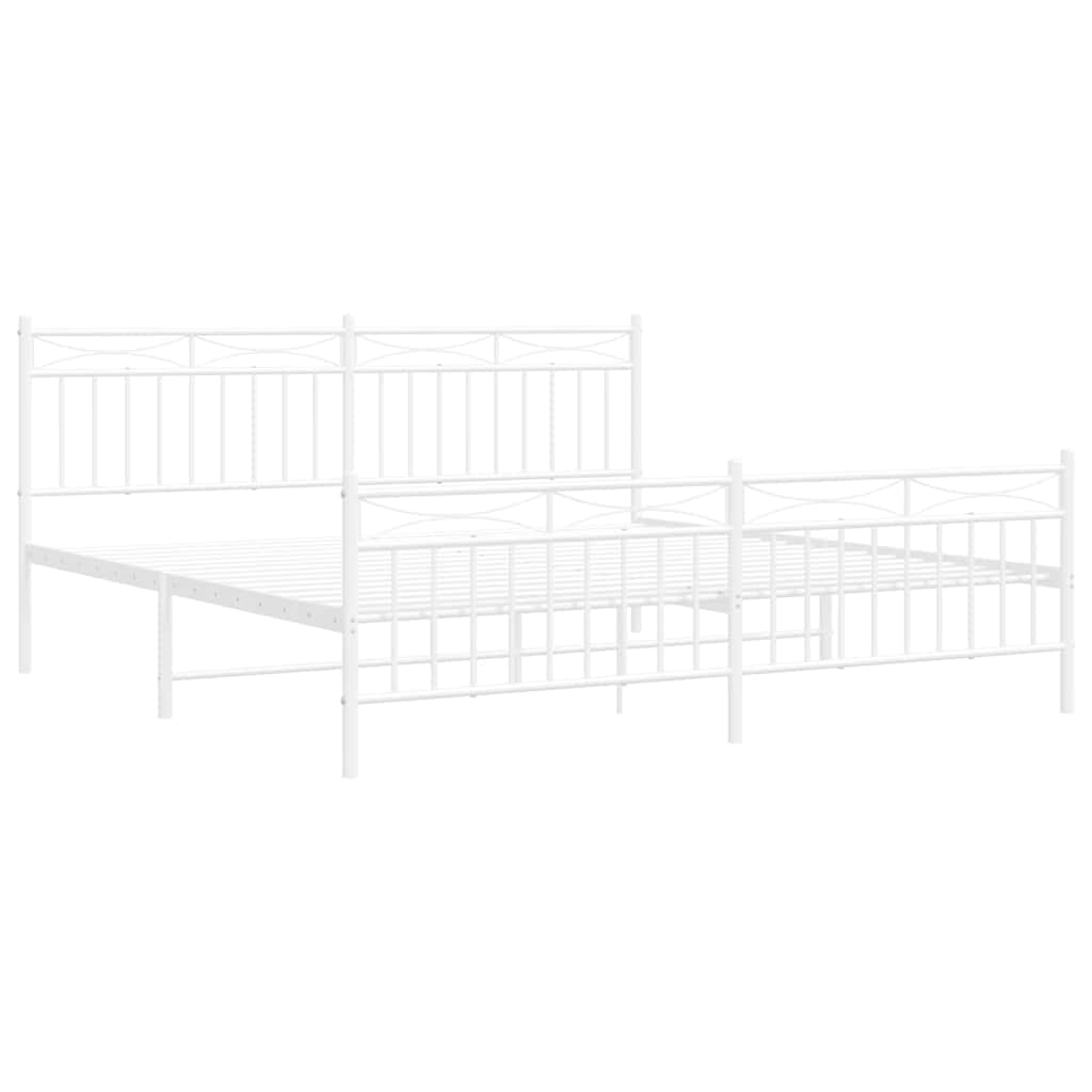 Metal Bed Frame without Mattress with Footboard White 183x213cm