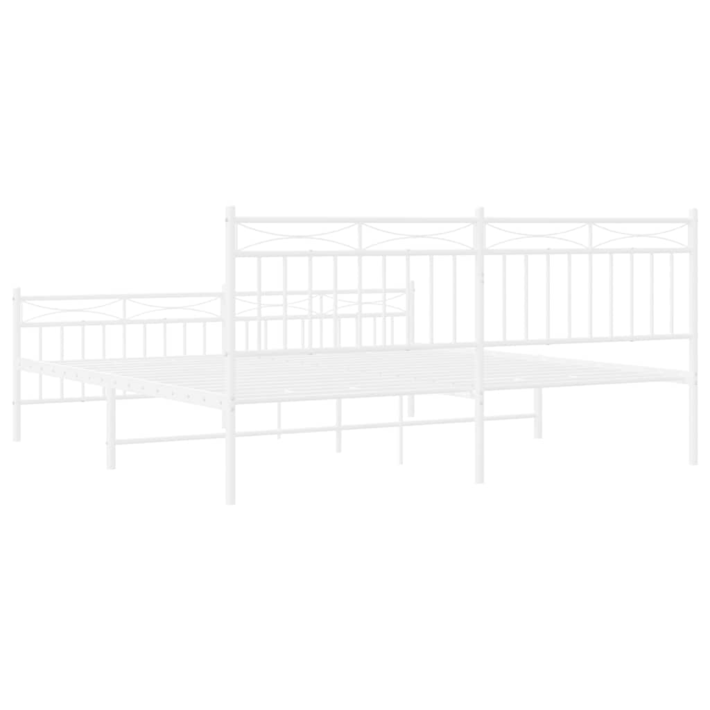 Metal Bed Frame without Mattress with Footboard White 183x213cm
