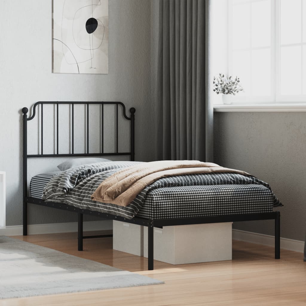 Metal Bed Frame without Mattress with Headboard Black 90x200cm