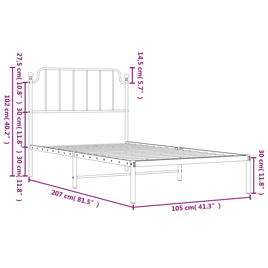 Sleek Black Metal Bed Frame with Headboard - 100x200cm