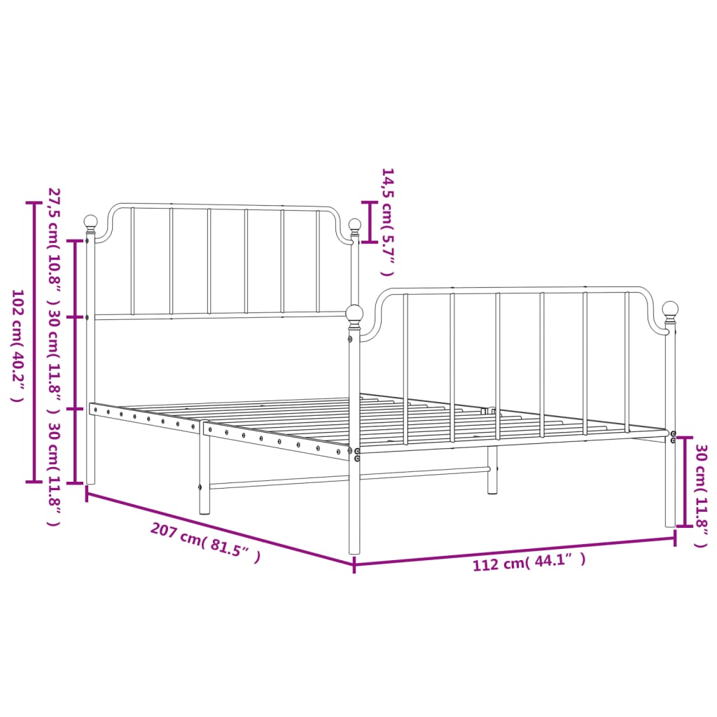 White Metal Bed Frame with Footboard, 107x203cm - No Mattress Included