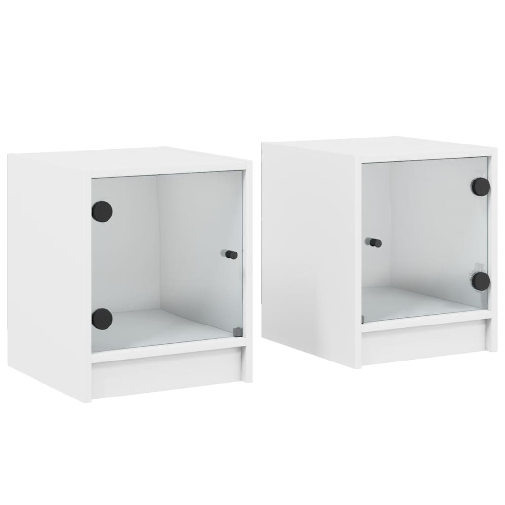 White Bedside Cabinets with Glass Doors 2 Pcs - 35x37x42 cm