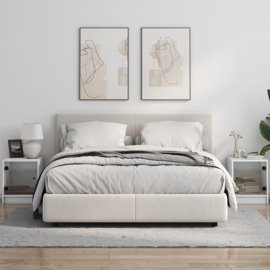 White Bedside Cabinets with Glass Doors 2 Pcs - 35x37x42 cm