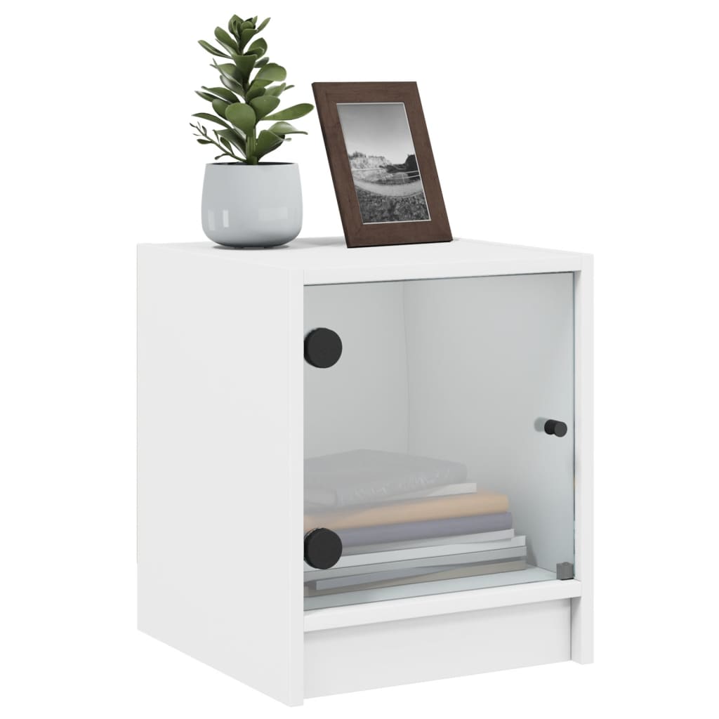 White Bedside Cabinets with Glass Doors 2 Pcs - 35x37x42 cm