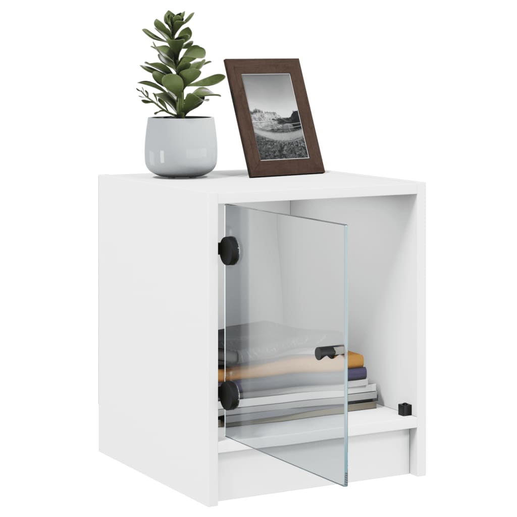 White Bedside Cabinets with Glass Doors 2 Pcs - 35x37x42 cm