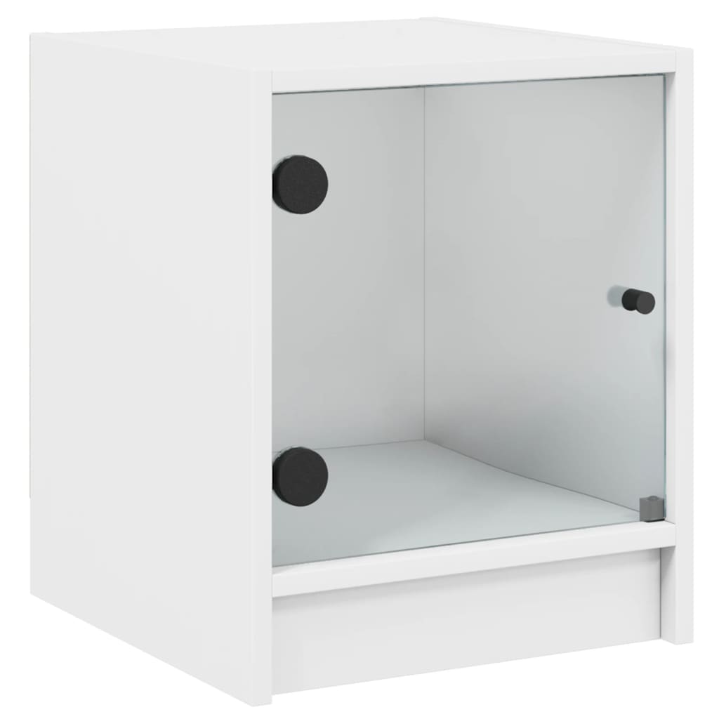 White Bedside Cabinets with Glass Doors 2 Pcs - 35x37x42 cm