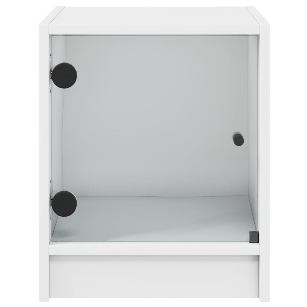 White Bedside Cabinets with Glass Doors 2 Pcs - 35x37x42 cm