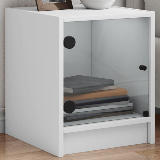 White Bedside Cabinets with Glass Doors 2 Pcs - 35x37x42 cm