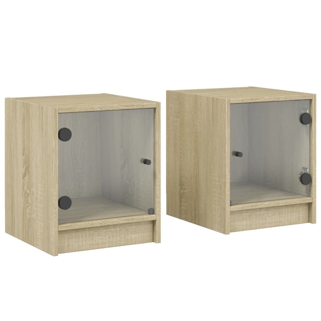 Sonoma Oak Bedside Cabinets with Glass Doors, 2 Pcs, 35x37x42 cm