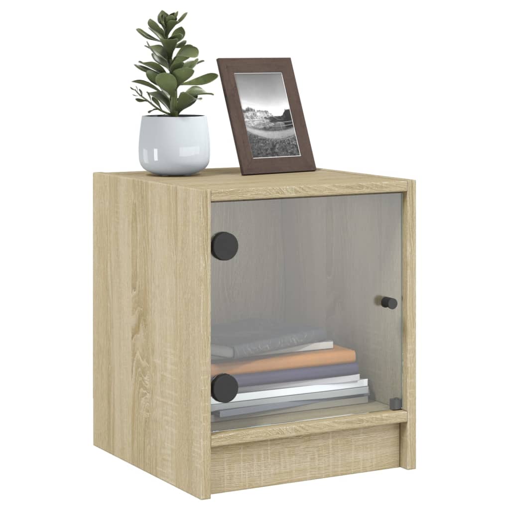 Sonoma Oak Bedside Cabinets with Glass Doors, 2 Pcs, 35x37x42 cm