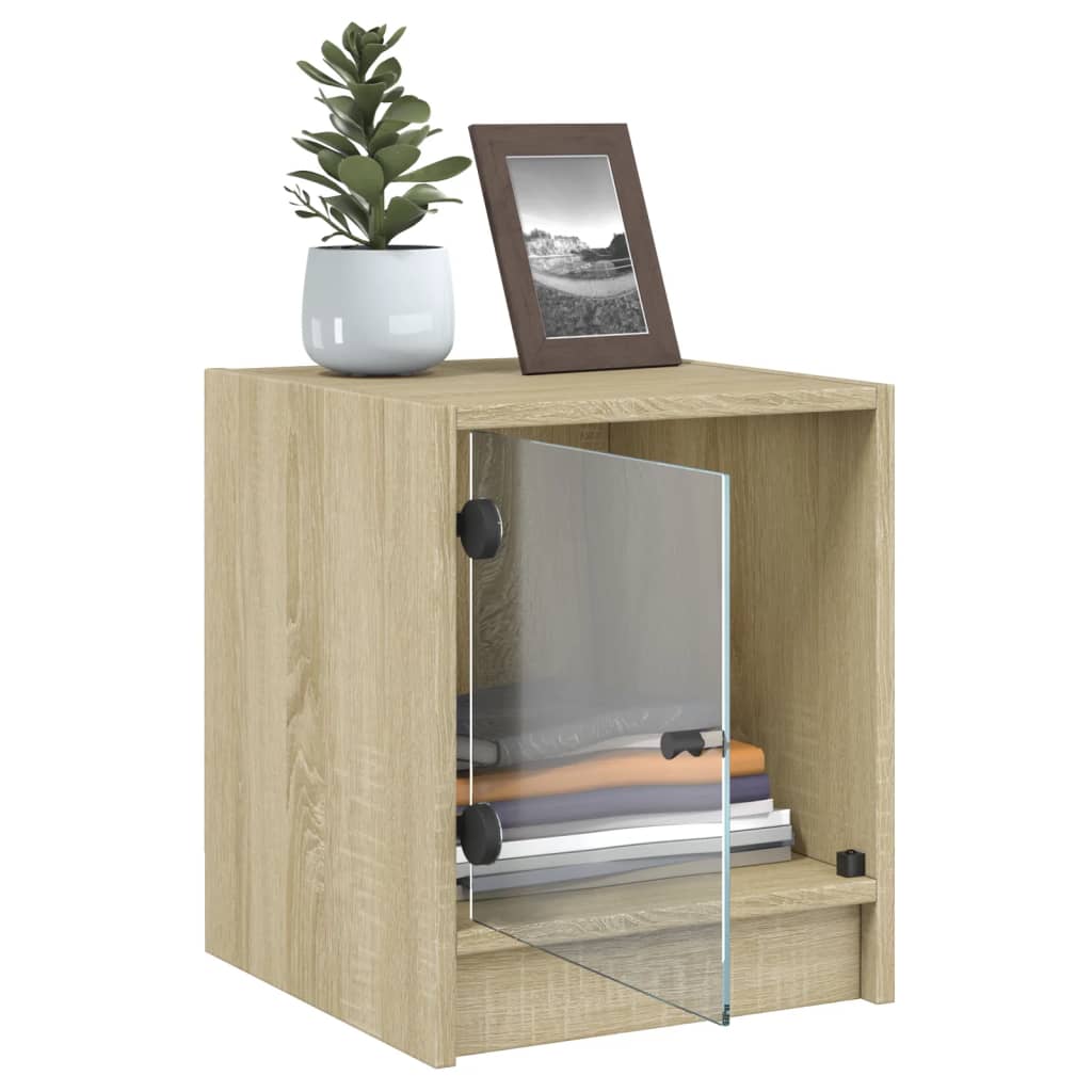 Sonoma Oak Bedside Cabinets with Glass Doors, 2 Pcs, 35x37x42 cm