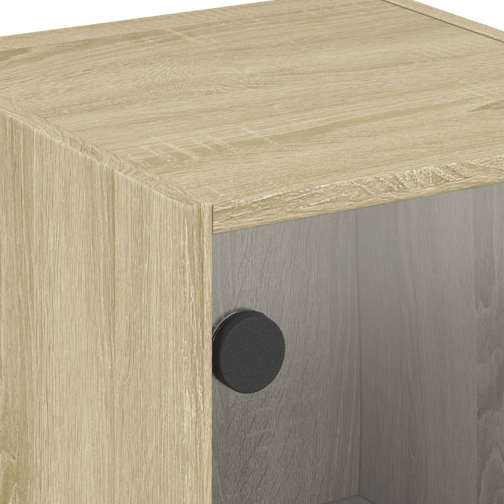 Sonoma Oak Bedside Cabinets with Glass Doors, 2 Pcs, 35x37x42 cm