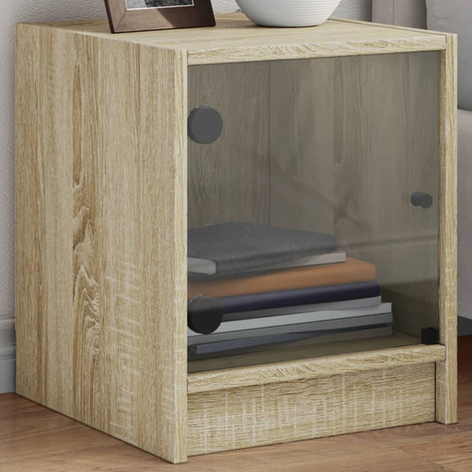 Sonoma Oak Bedside Cabinets with Glass Doors, 2 Pcs, 35x37x42 cm