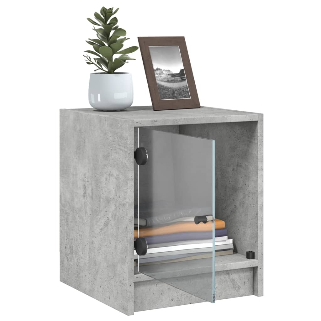 Concrete Grey Bedside Cabinets with Glass Doors - Set of 2, 35x37x42 cm