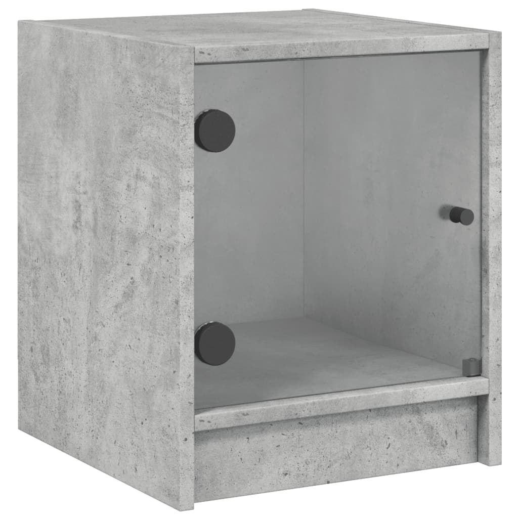 Concrete Grey Bedside Cabinets with Glass Doors - Set of 2, 35x37x42 cm