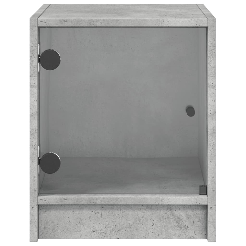 Concrete Grey Bedside Cabinets with Glass Doors - Set of 2, 35x37x42 cm