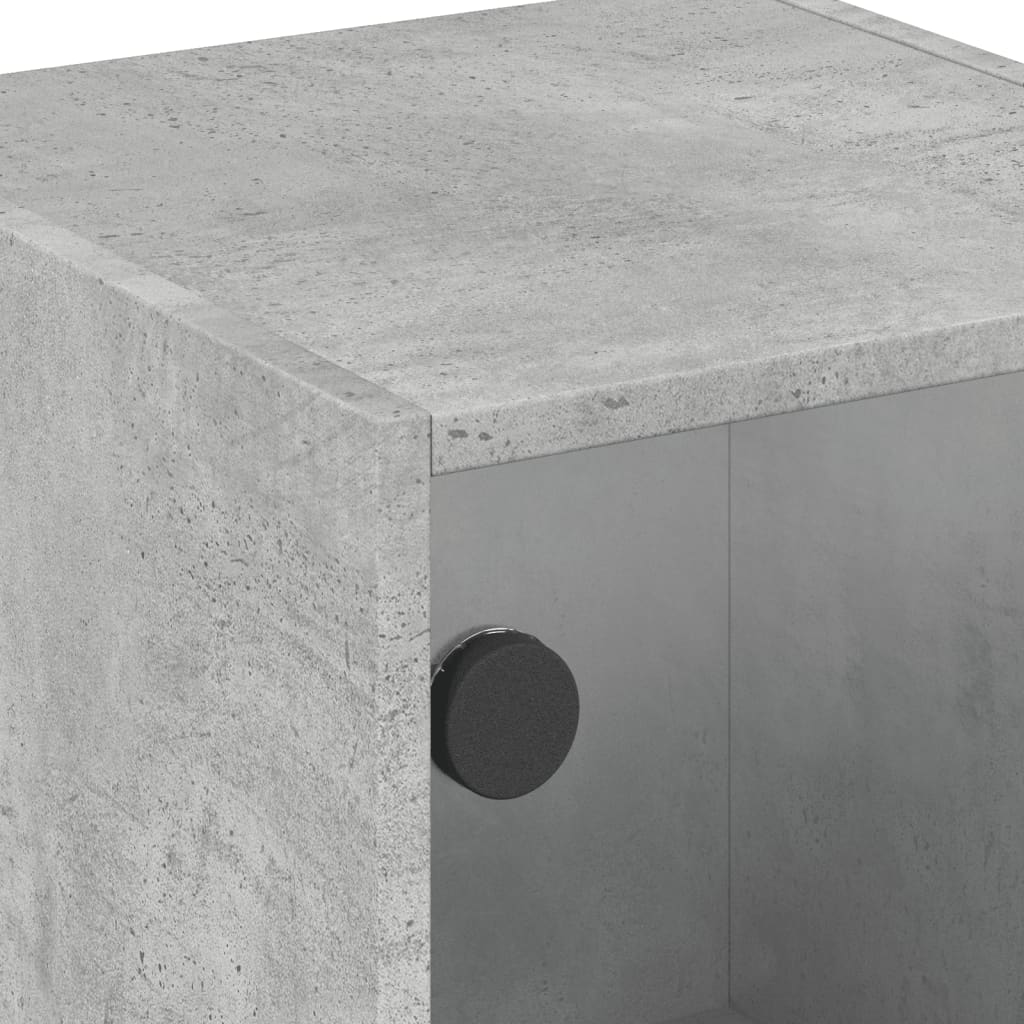 Concrete Grey Bedside Cabinets with Glass Doors - Set of 2, 35x37x42 cm