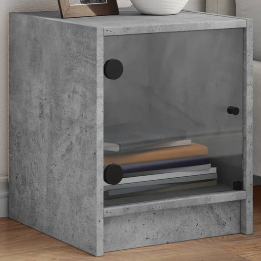 Concrete Grey Bedside Cabinets with Glass Doors - Set of 2, 35x37x42 cm