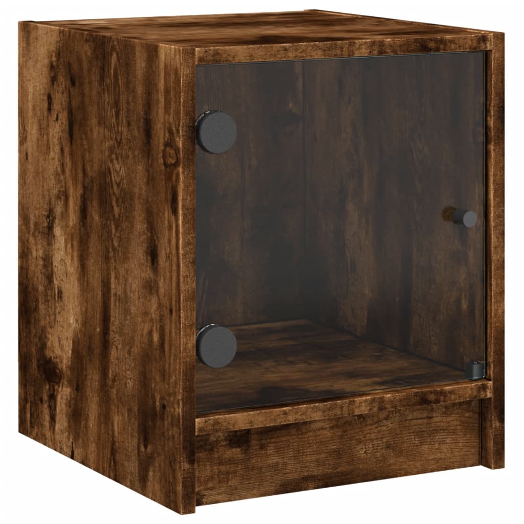 Smoked Oak Bedside Cabinet with Glass Door - 35x37x42 cm