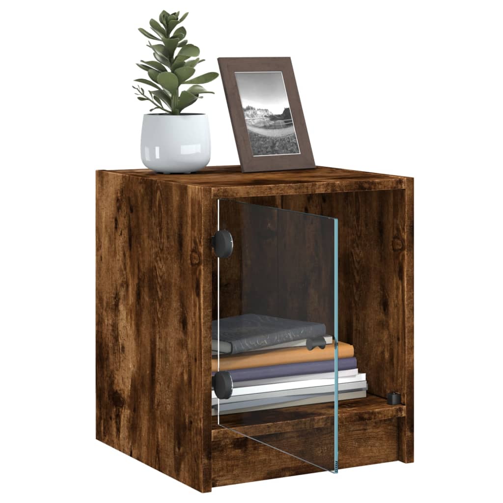 Smoked Oak Bedside Cabinet with Glass Door - 35x37x42 cm