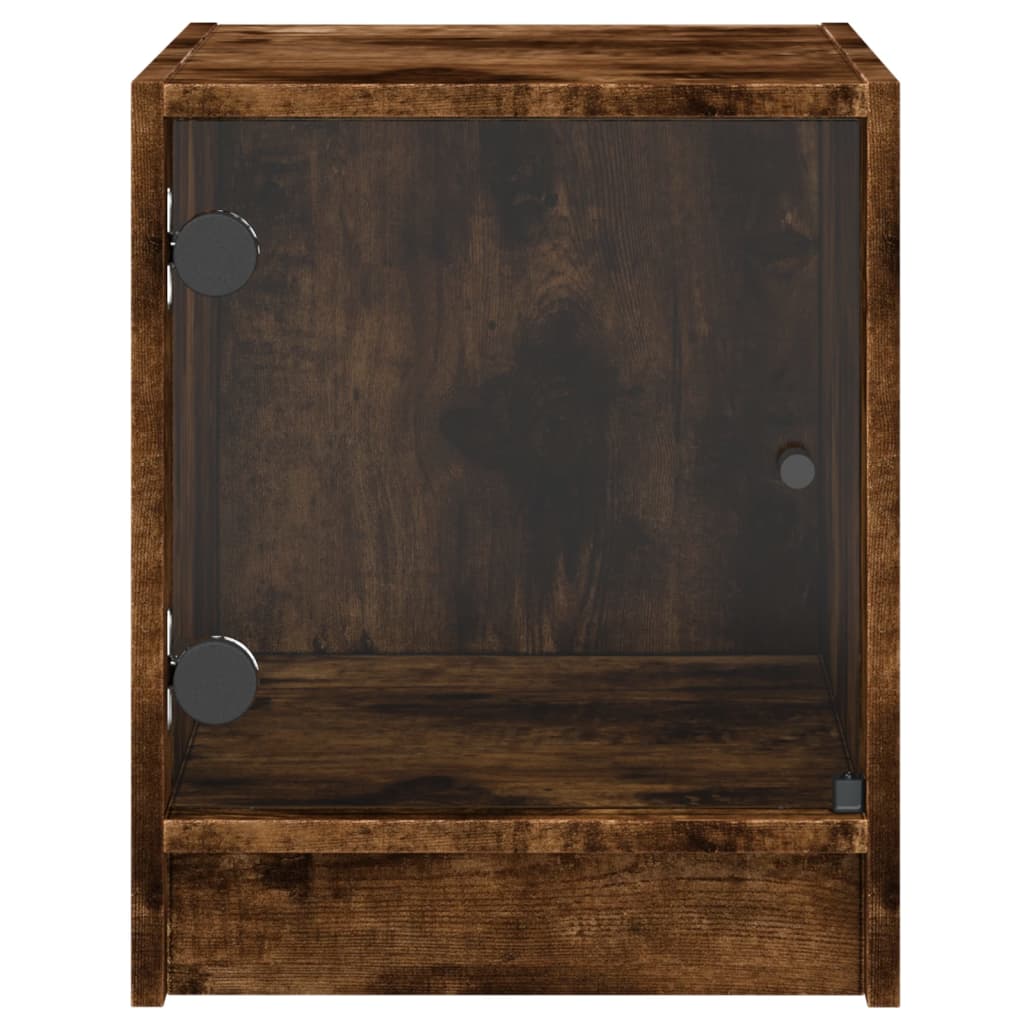 Smoked Oak Bedside Cabinet with Glass Door - 35x37x42 cm
