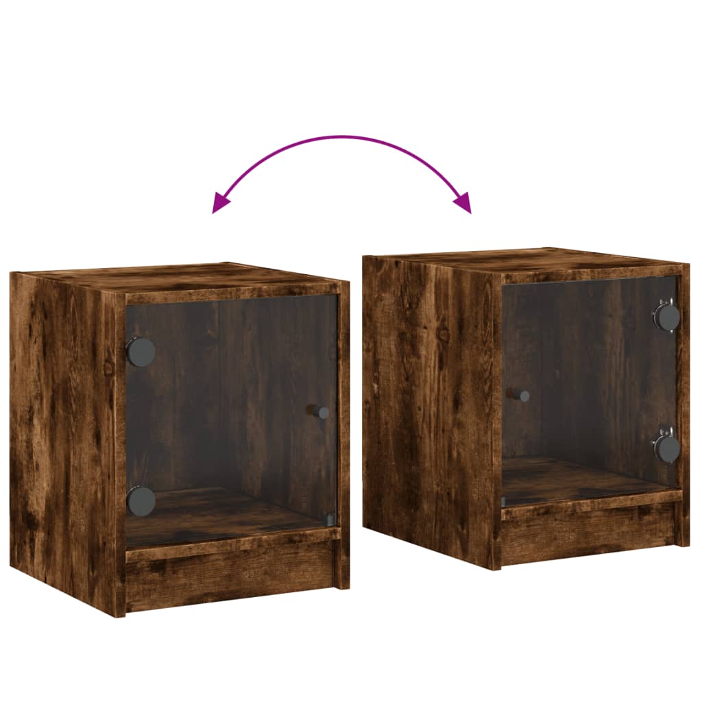 Smoked Oak Bedside Cabinet with Glass Door - 35x37x42 cm