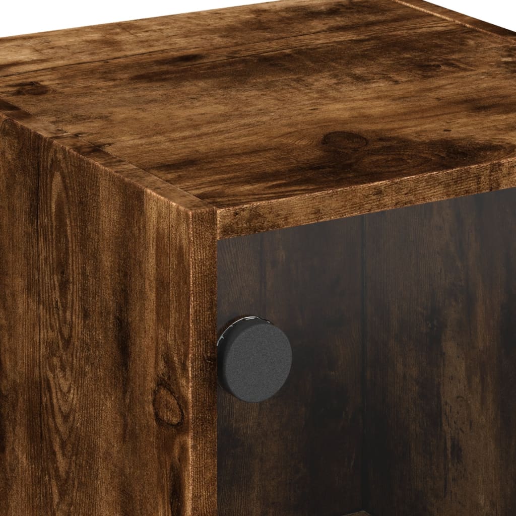 Smoked Oak Bedside Cabinet with Glass Door - 35x37x42 cm