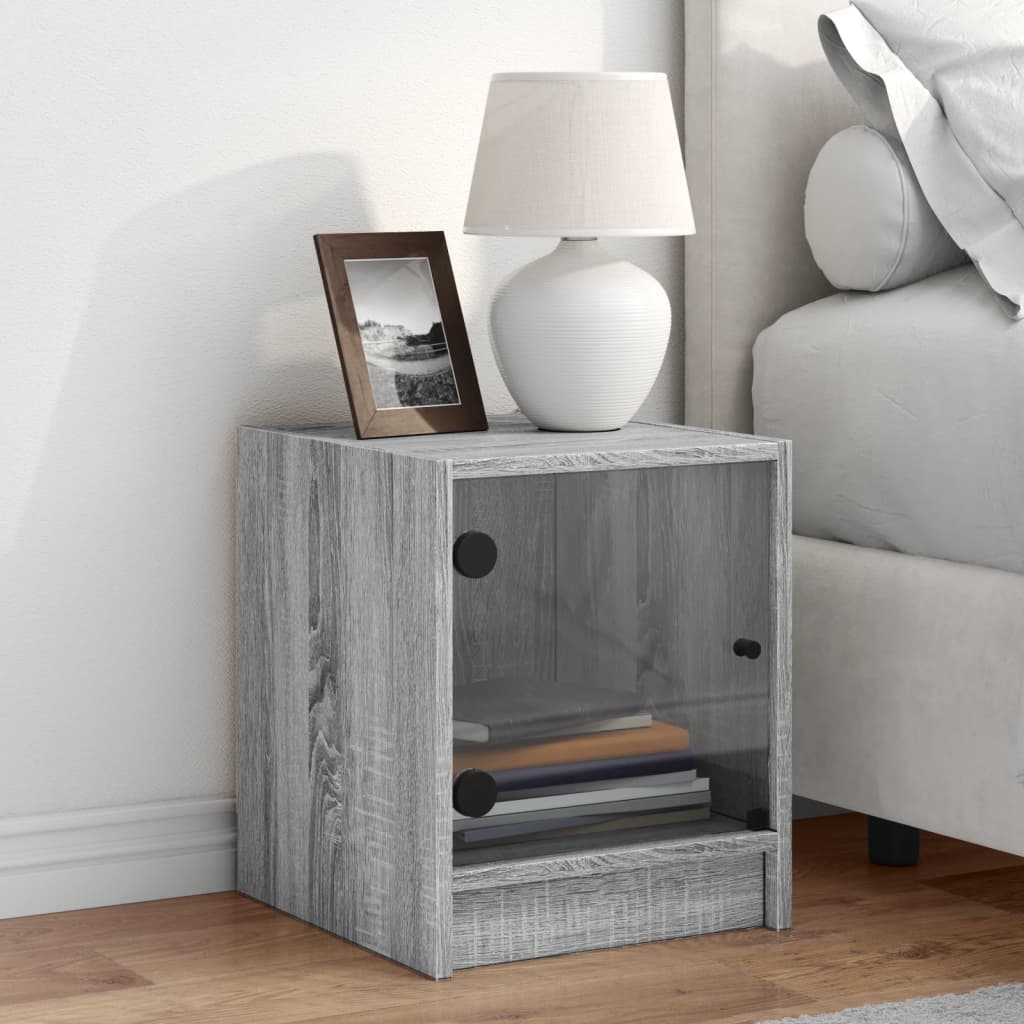Grey Sonoma Bedside Cabinet with Glass Door, 35x37x42 cm