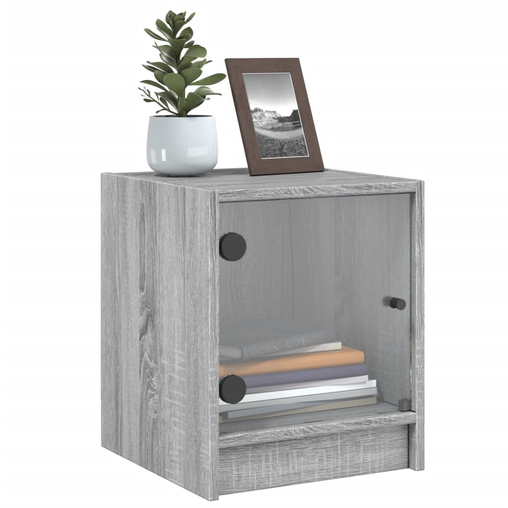 Grey Sonoma Bedside Cabinet with Glass Door, 35x37x42 cm